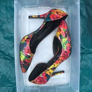 Brash Red and Yellow Floral Heels